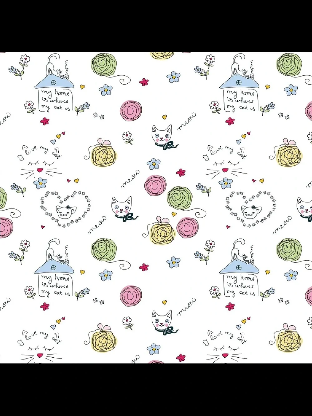 3 Rolls of Cute Cat & Floral Pattern Print Peel and Stick Wallpaper